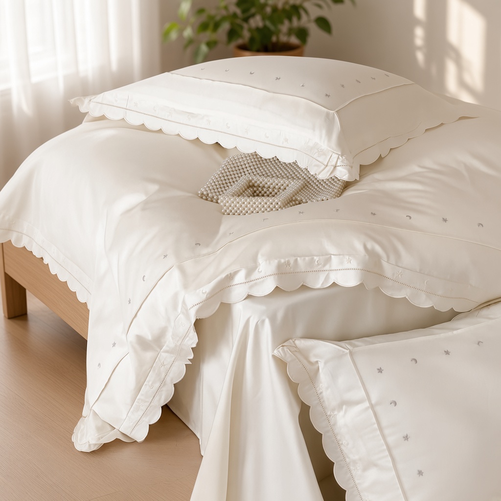 Celestial Ruffle Cotton Embroidered Bedding Bundle
