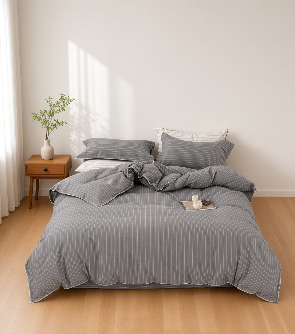 Scandinavian Striped Cotton Overlock Bedding Set