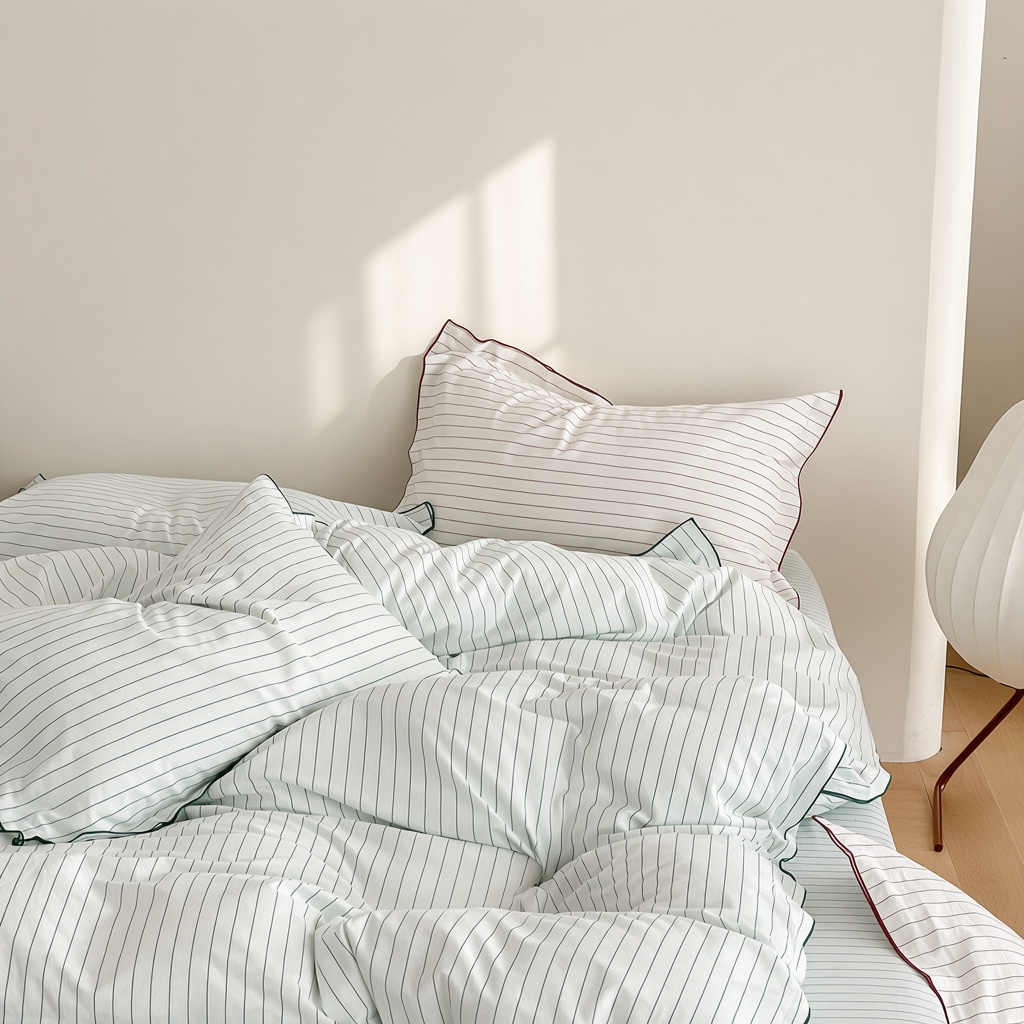 Scandinavian Striped Cotton Overlock Bedding Set