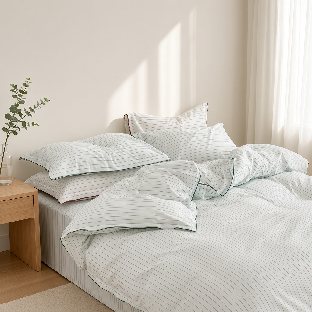 Scandinavian Striped Cotton Overlock Bedding Set