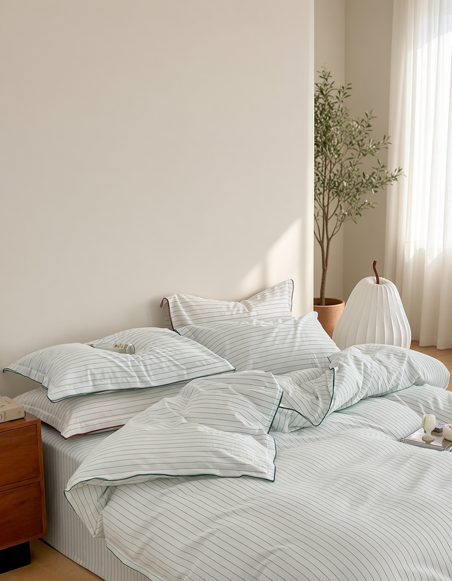 Scandinavian Striped Cotton Overlock Bedding Set