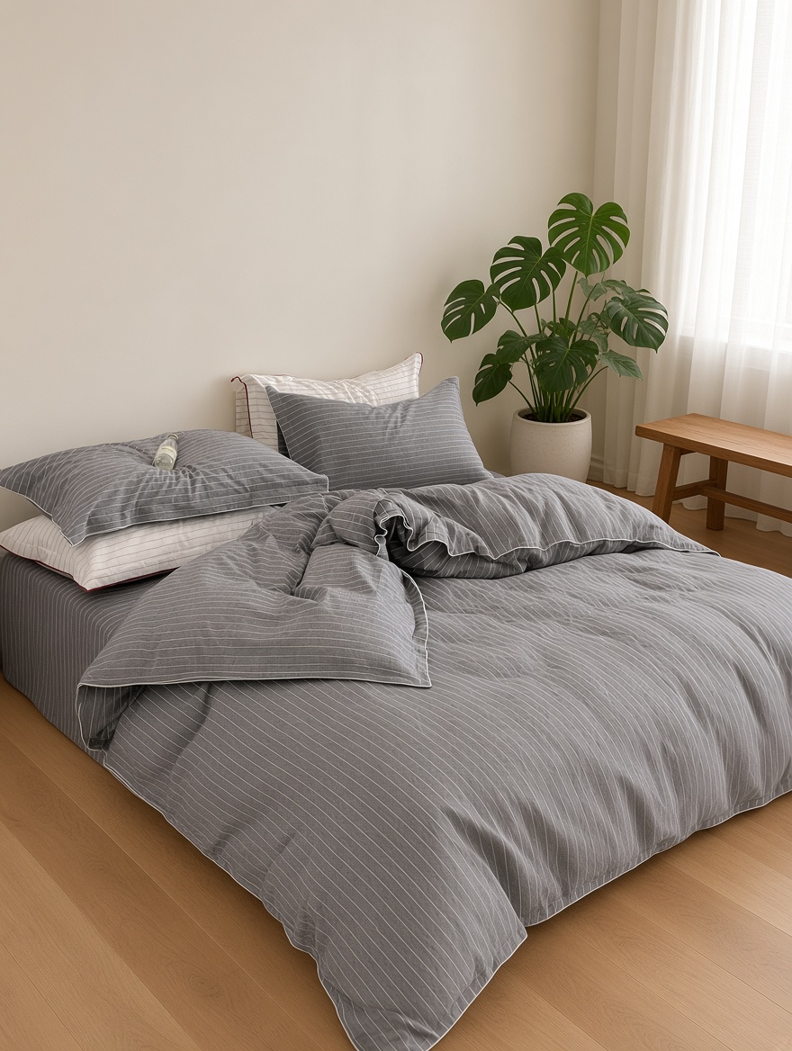 Scandinavian Striped Cotton Overlock Bedding Set