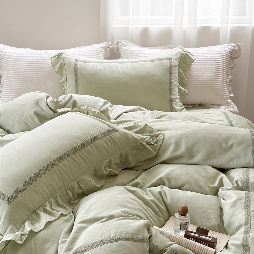 Vintage Lace Ruffle Cotton Double Gauze Breathable Bedding Set