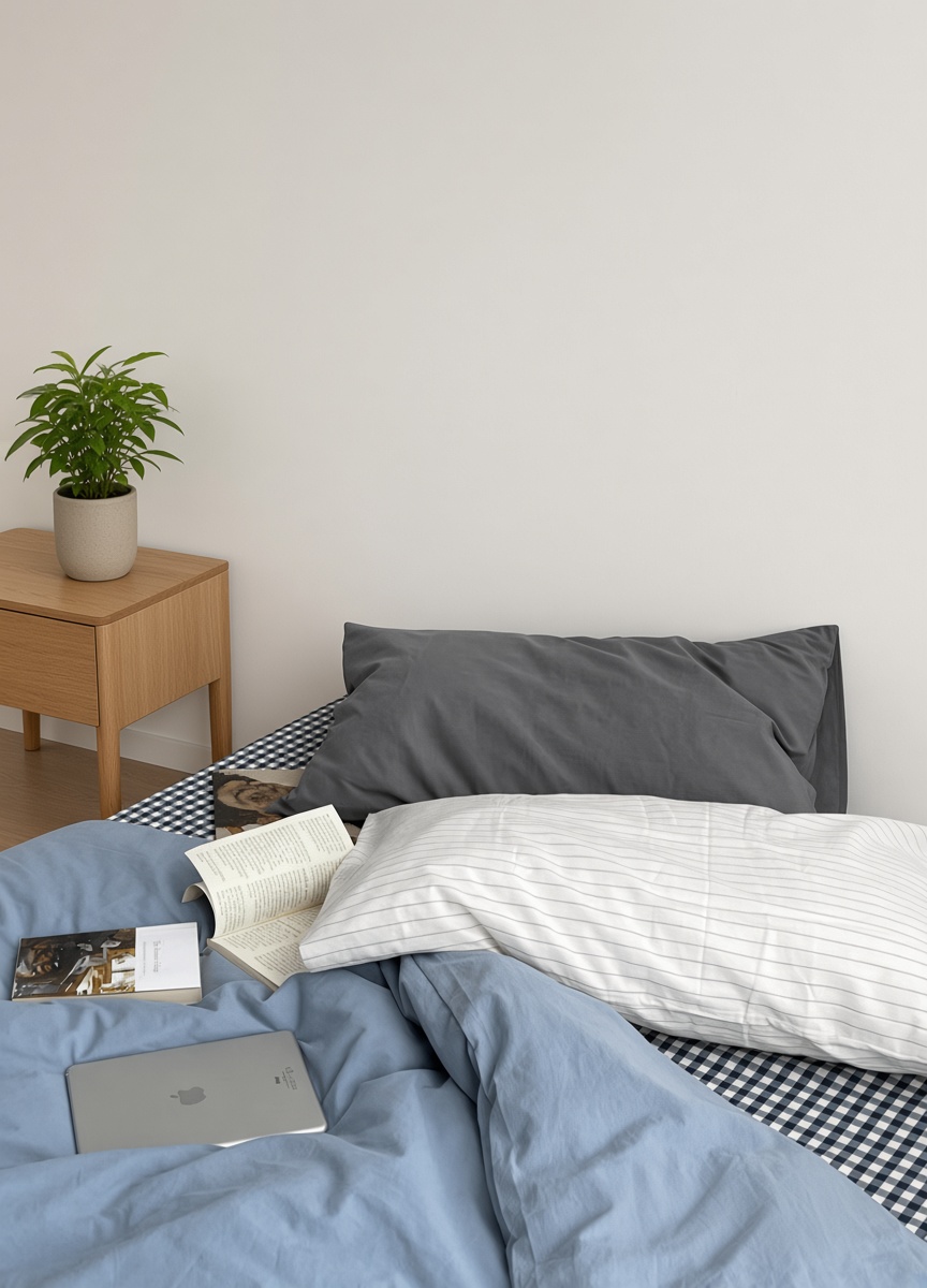 Minimalist Mixed Gingham Cotton Washed Breathable Bedding Set