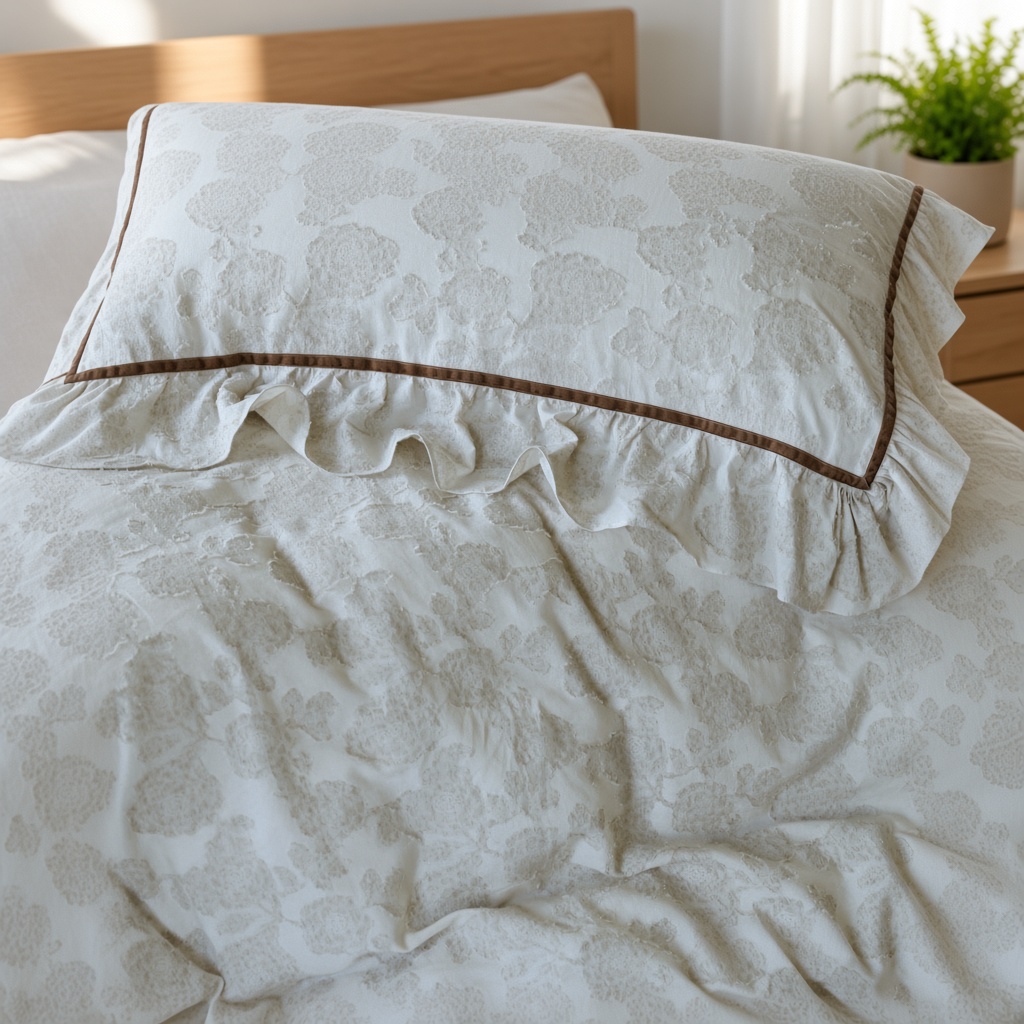 Floral Ruffle Linen Cotton Embroidered Bedding Set