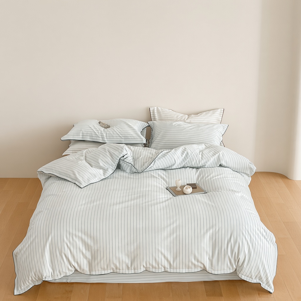 Scandinavian Striped Cotton Overlock Bedding Set