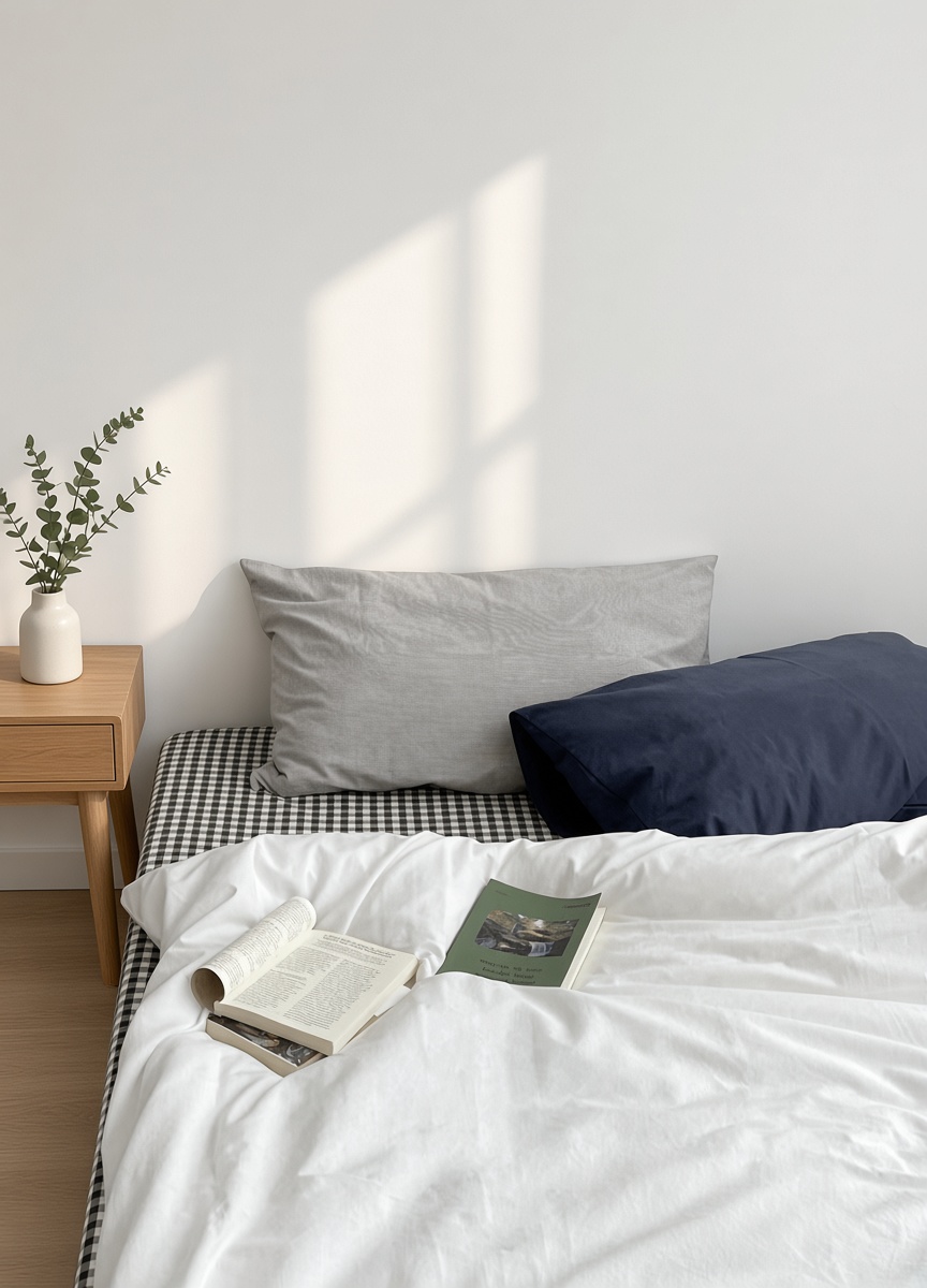 Minimalist Mixed Gingham Cotton Washed Breathable Bedding Set