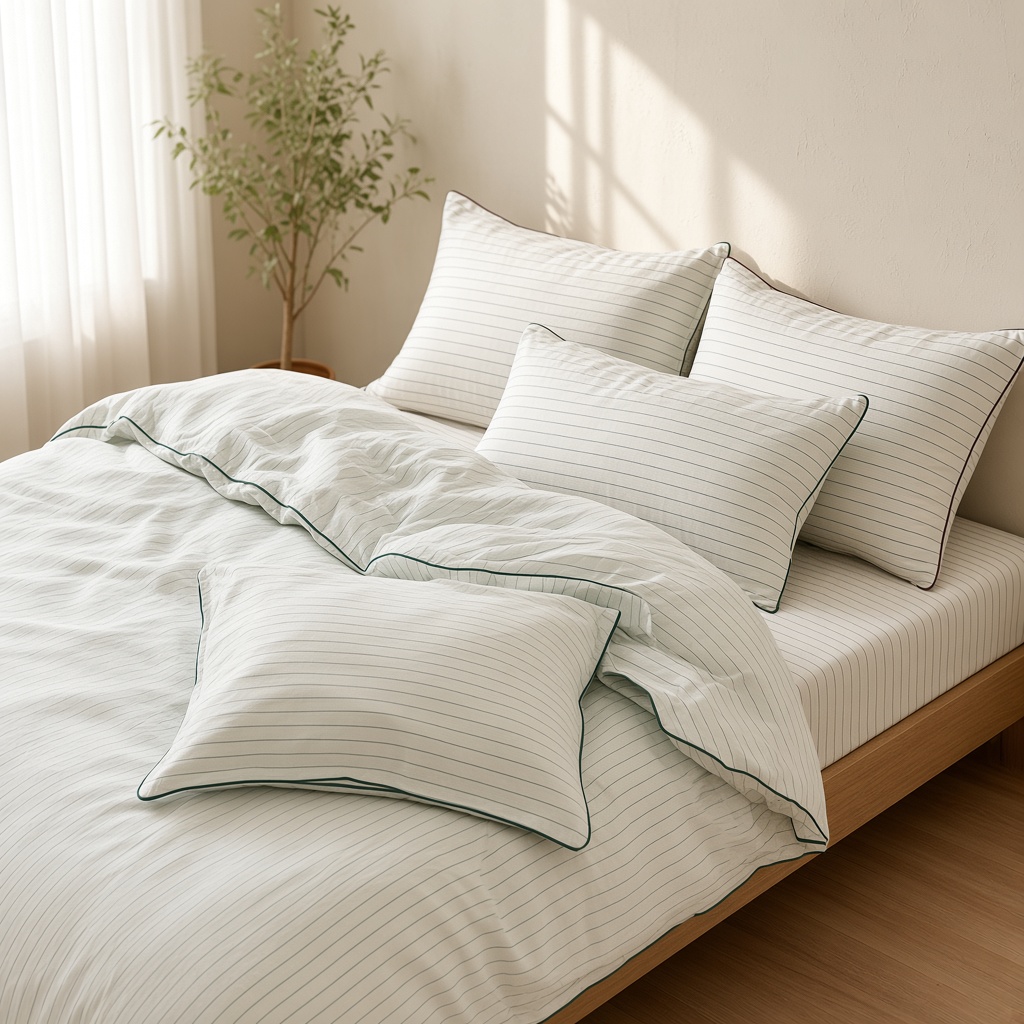Scandinavian Striped Cotton Overlock Bedding Set