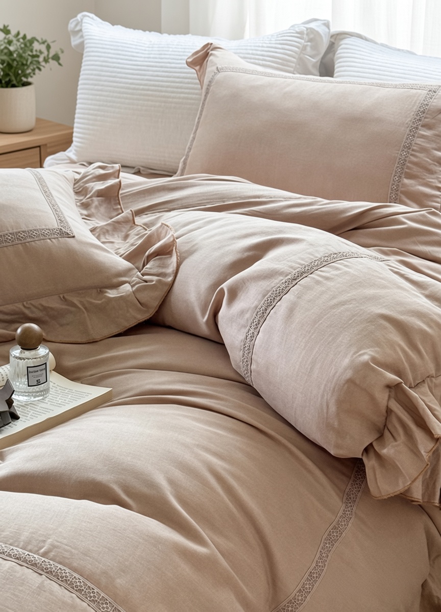 Vintage Lace Ruffle Cotton Double Gauze Breathable Bedding Set