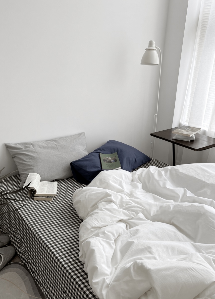 Minimalist Mixed Gingham Cotton Washed Breathable Bedding Set