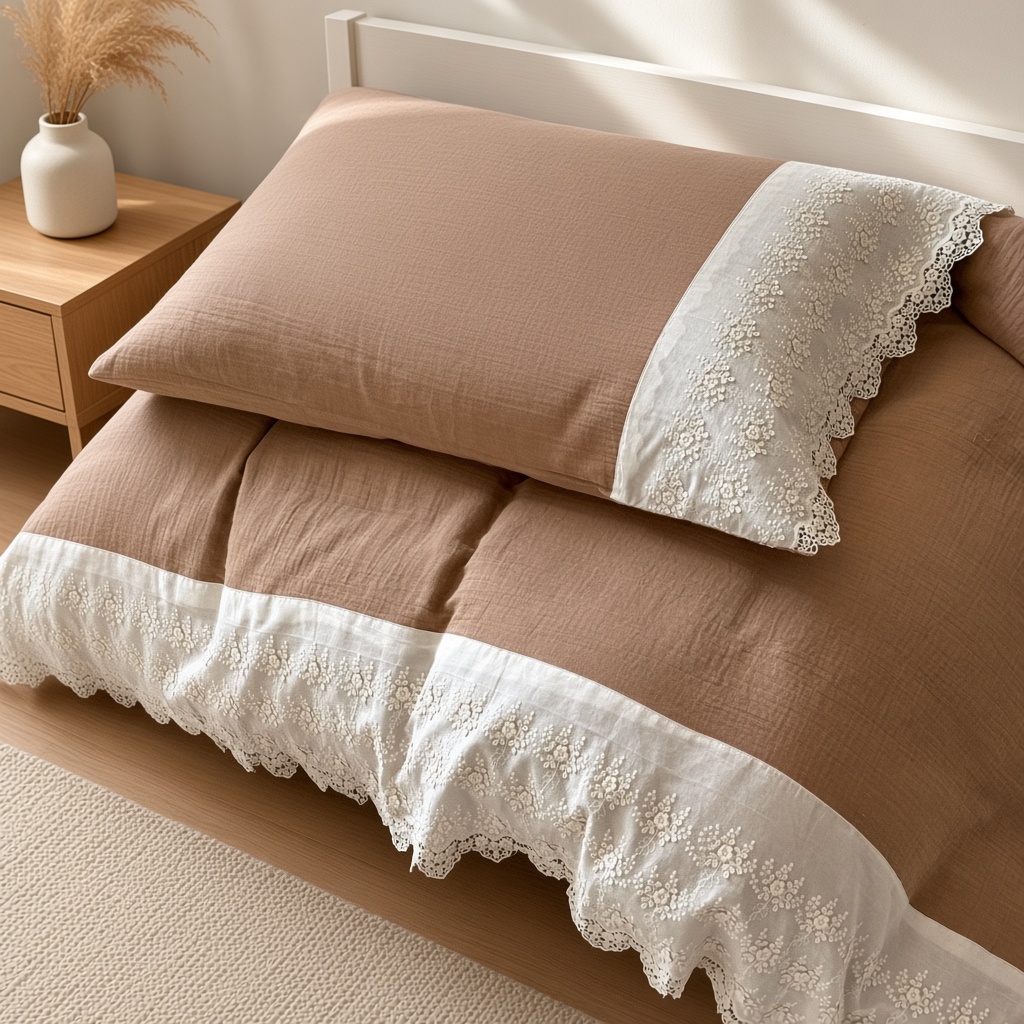 Ruffle Lace Cotton Double Gauze Breathable Bedding Set