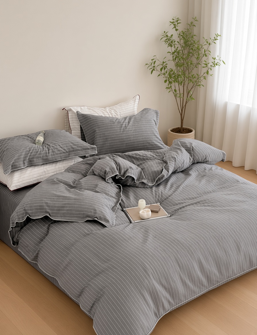 Scandinavian Striped Cotton Overlock Bedding Set