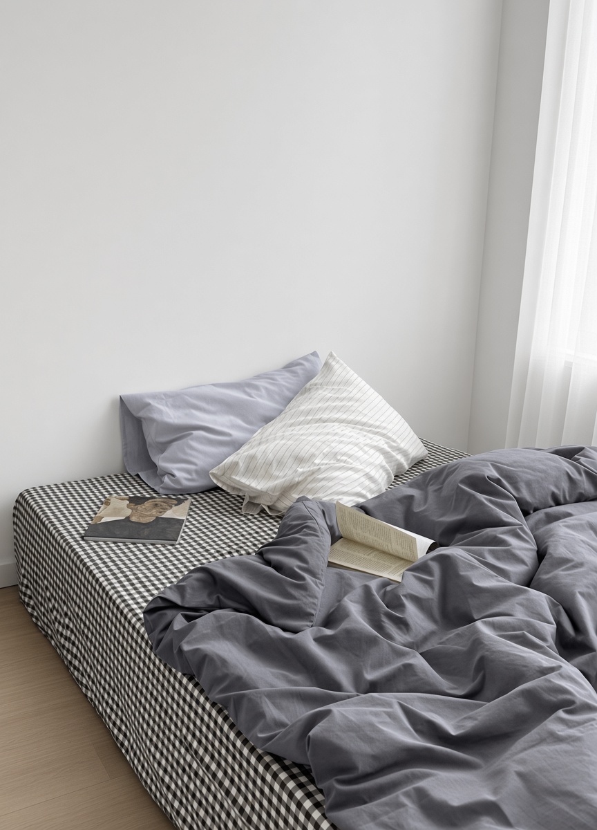 Minimalist Mixed Gingham Cotton Washed Breathable Bedding Set