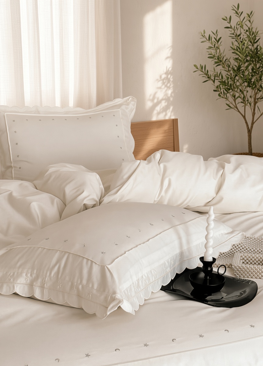 Celestial Ruffle Cotton Embroidered Bedding Bundle