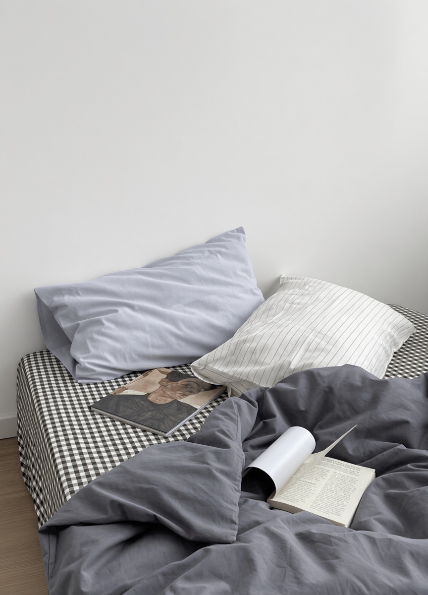 Minimalist Mixed Gingham Cotton Washed Breathable Bedding Set
