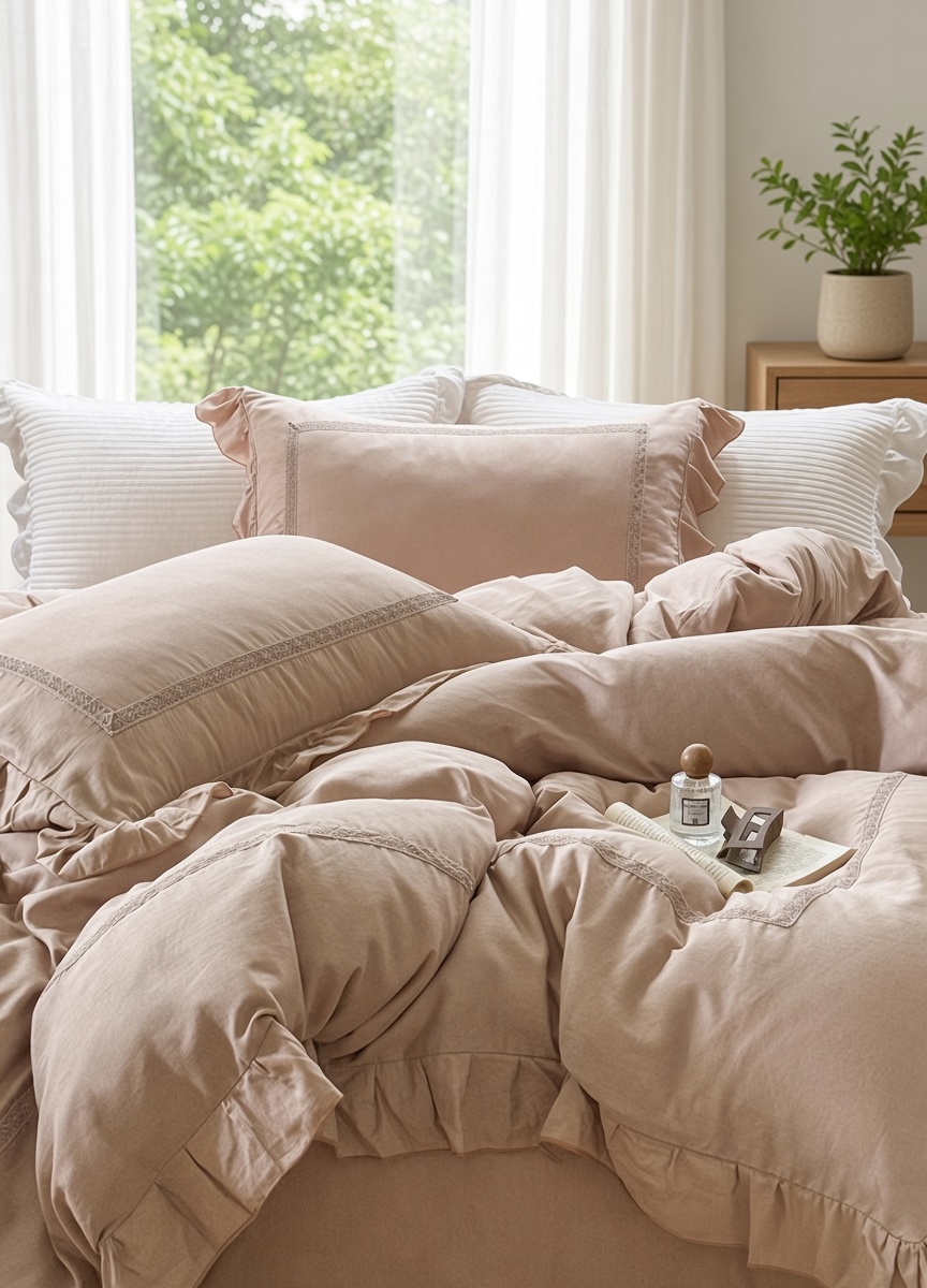 Vintage Lace Ruffle Cotton Double Gauze Breathable Bedding Set