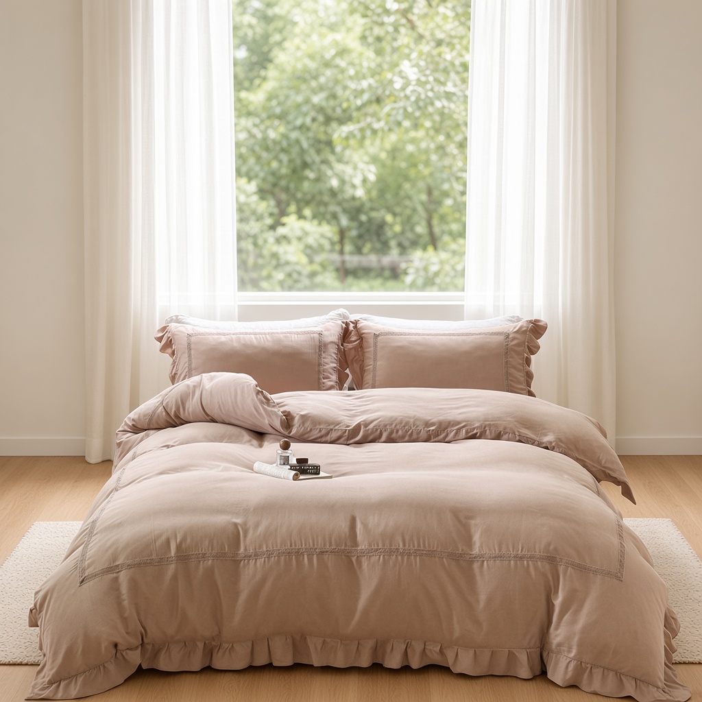 Vintage Lace Ruffle Cotton Double Gauze Breathable Bedding Set