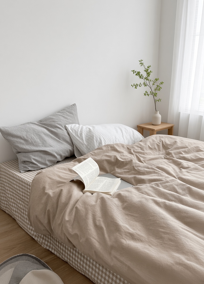 Minimalist Mixed Gingham Cotton Washed Breathable Bedding Set