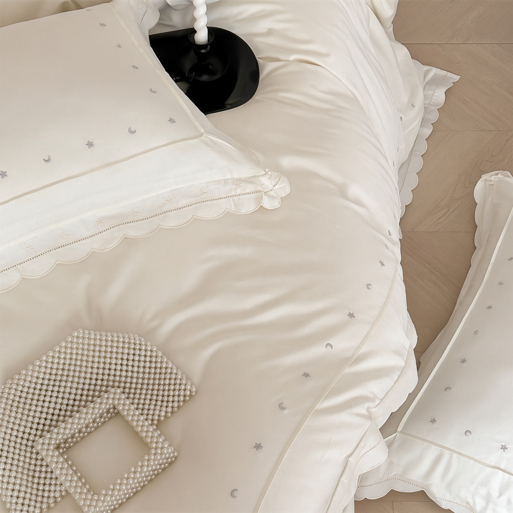 Celestial Ruffle Cotton Embroidered Bedding Bundle