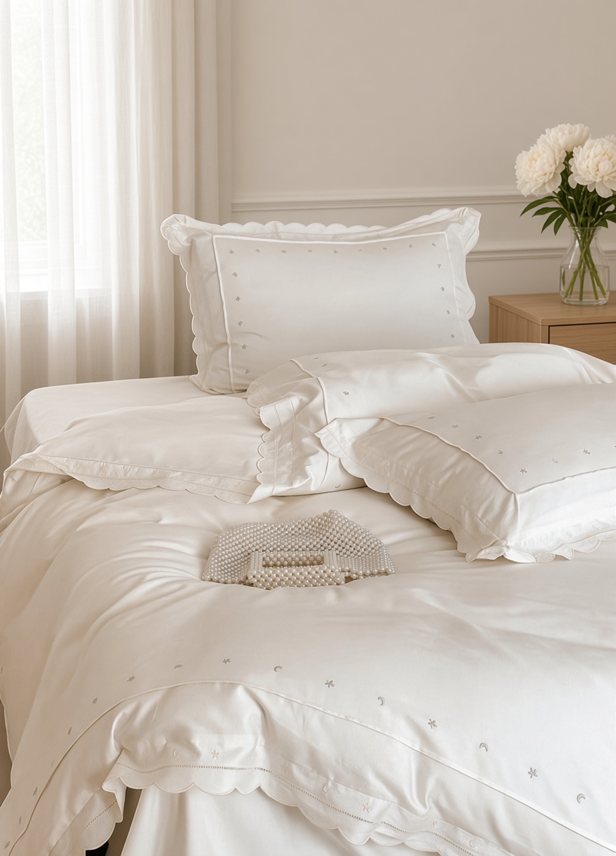 Celestial Ruffle Cotton Embroidered Bedding Bundle
