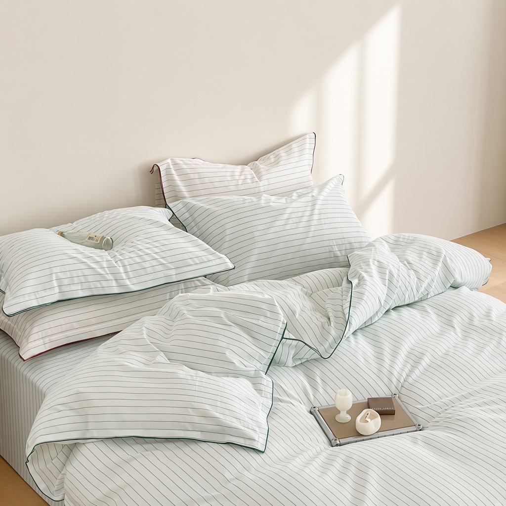 Scandinavian Striped Cotton Overlock Bedding Set