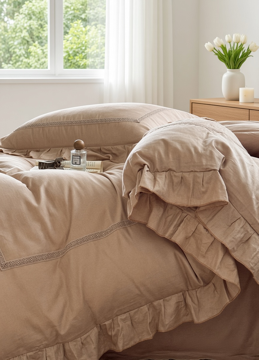 Vintage Lace Ruffle Cotton Double Gauze Breathable Bedding Set
