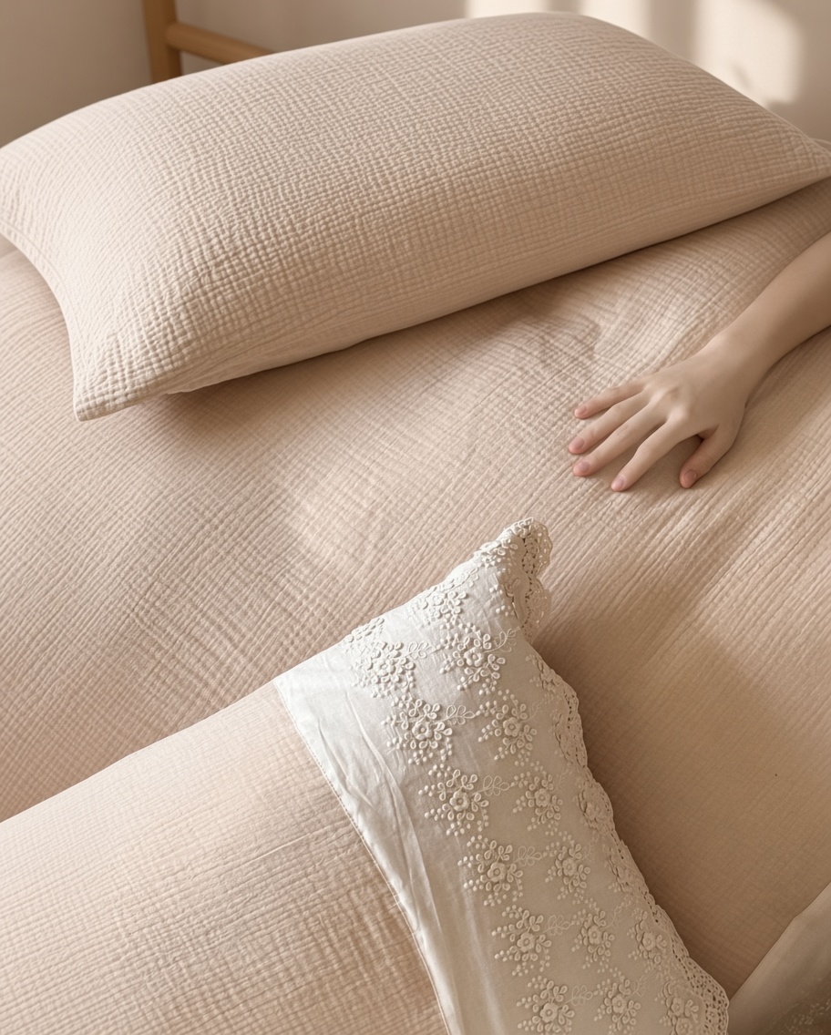 Ruffle Lace Cotton Double Gauze Breathable Bedding Set