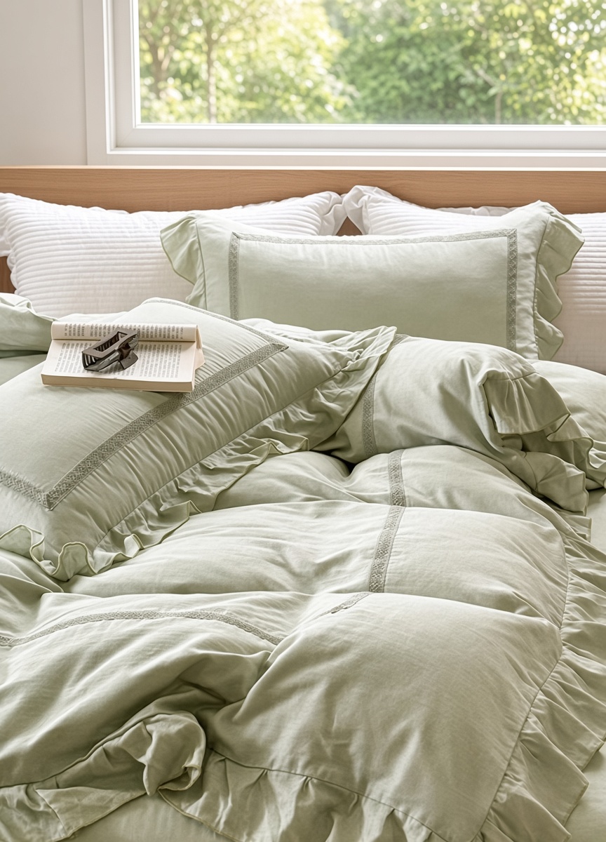 Vintage Lace Ruffle Cotton Double Gauze Breathable Bedding Set