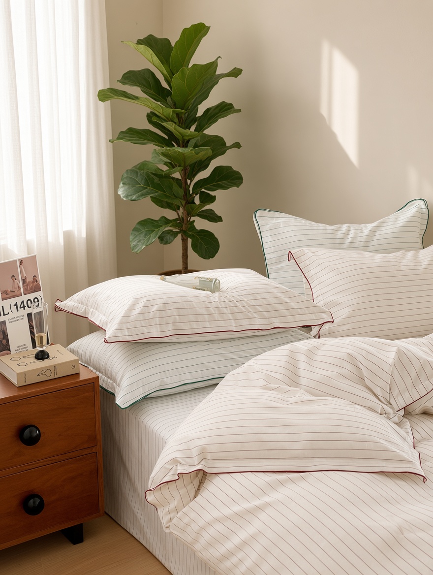 Scandinavian Striped Cotton Overlock Bedding Set