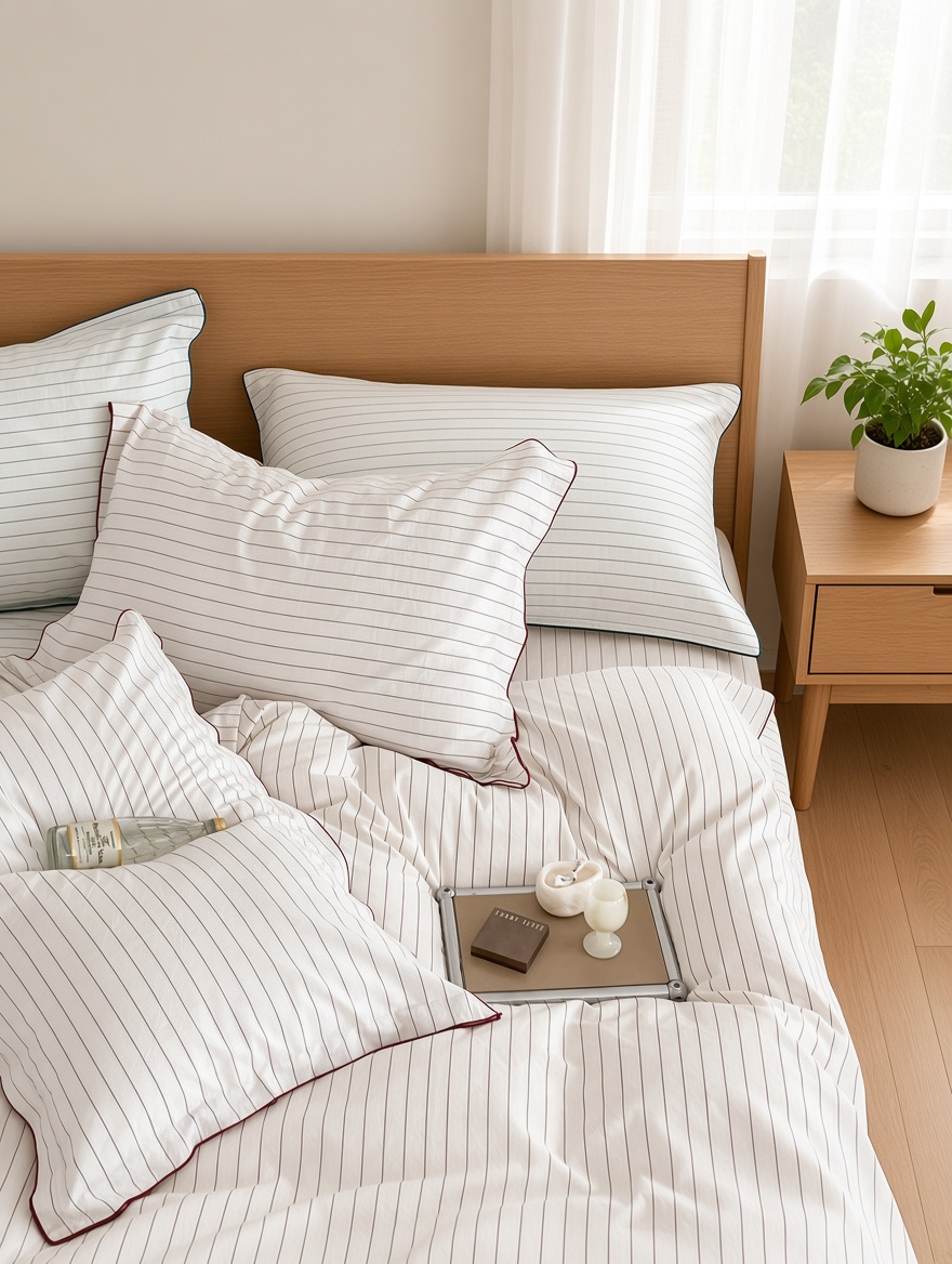 Scandinavian Striped Cotton Overlock Bedding Set