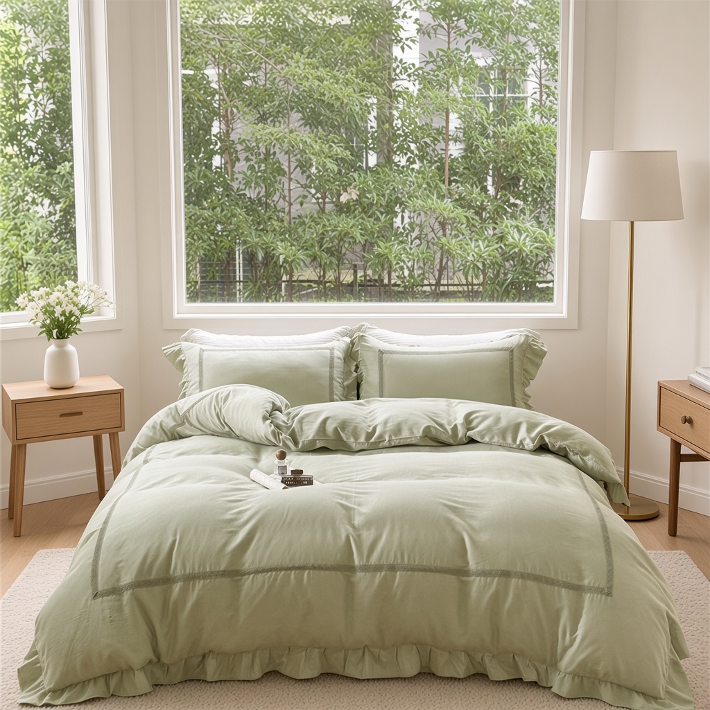 Vintage Lace Ruffle Cotton Double Gauze Breathable Bedding Set