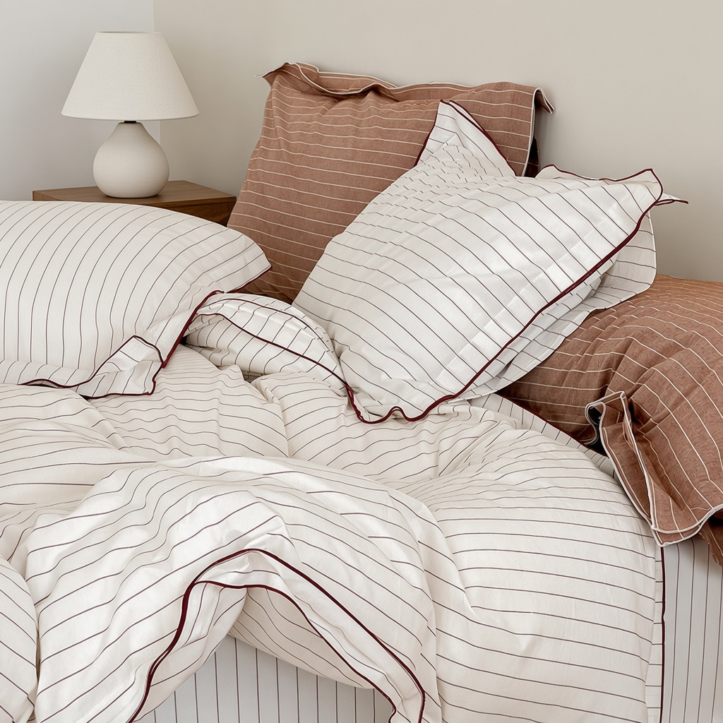 Scandinavian Striped Cotton Overlock Bedding Set