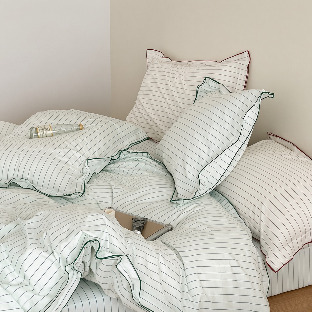 Scandinavian Striped Cotton Overlock Bedding Set