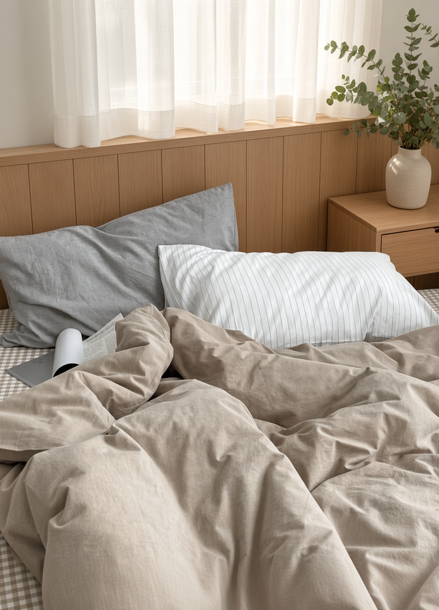 Minimalist Mixed Gingham Cotton Washed Breathable Bedding Set