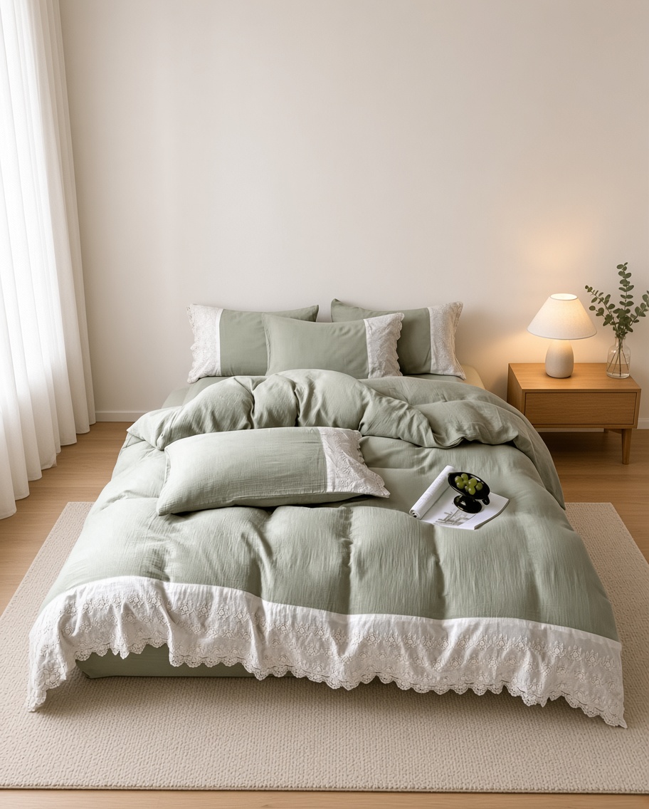 Ruffle Lace Cotton Double Gauze Breathable Bedding Set