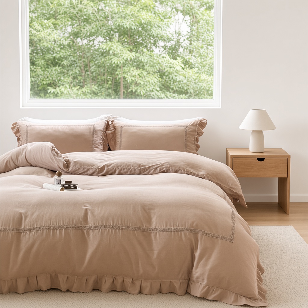 Lace Ruffle Cotton Double Gauze Breathable Bedding Set