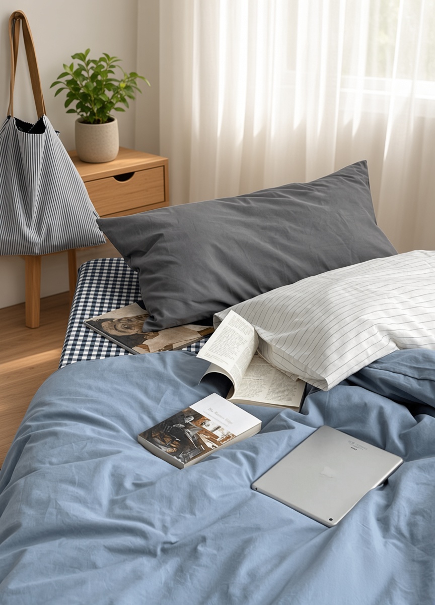Minimalist Mixed Gingham Cotton Washed Breathable Bedding Set