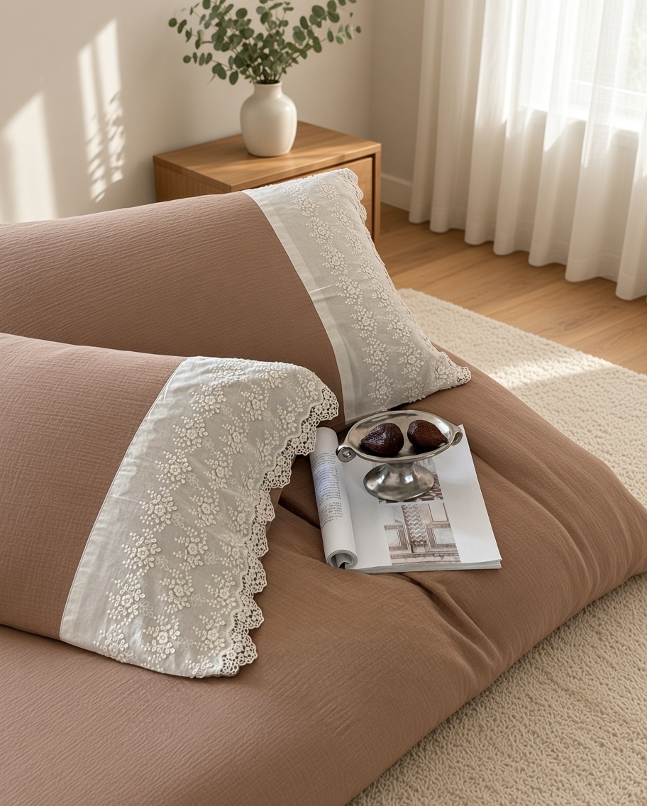 Ruffle Lace Cotton Double Gauze Breathable Bedding Set