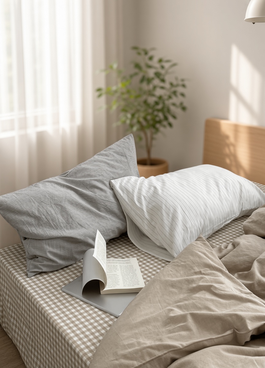 Minimalist Mixed Gingham Cotton Washed Breathable Bedding Set