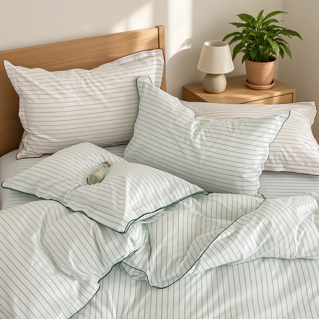 Scandinavian Striped Cotton Overlock Bedding Set