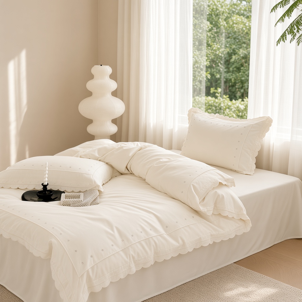Celestial Ruffle Cotton Embroidered Bedding Bundle
