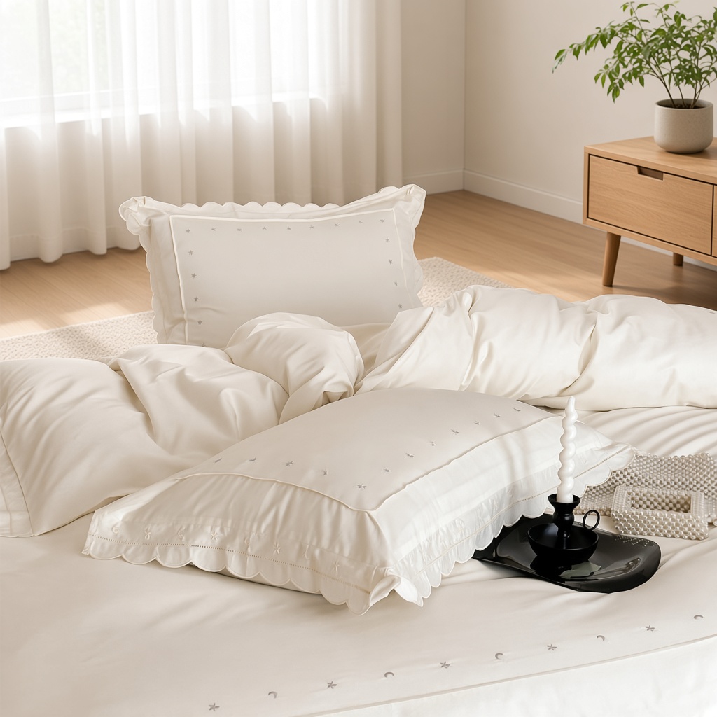 Celestial Ruffle Cotton Embroidered Bedding Bundle