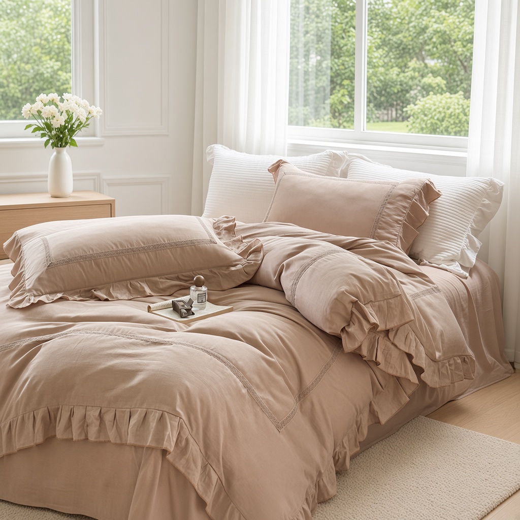 Vintage Lace Ruffle Cotton Double Gauze Breathable Bedding Set