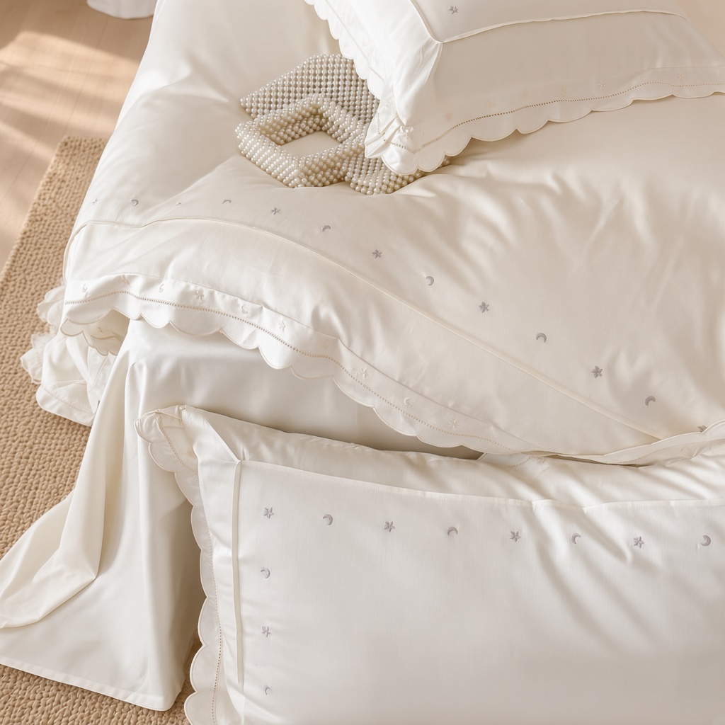 Celestial Ruffle Cotton Embroidered Bedding Bundle