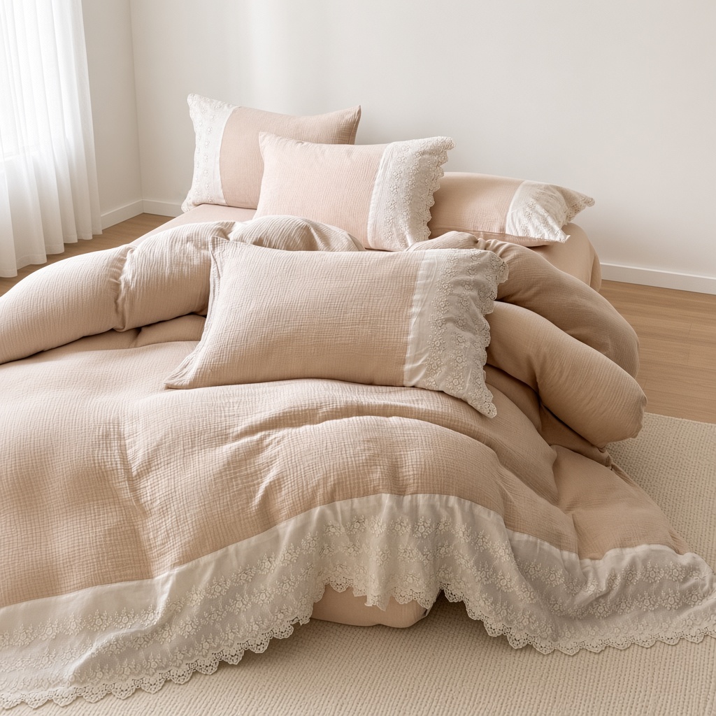Ruffle Lace Cotton Double Gauze Breathable Bedding Set
