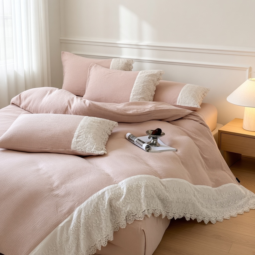 Ruffle Lace Cotton Double Gauze Breathable Bedding Set