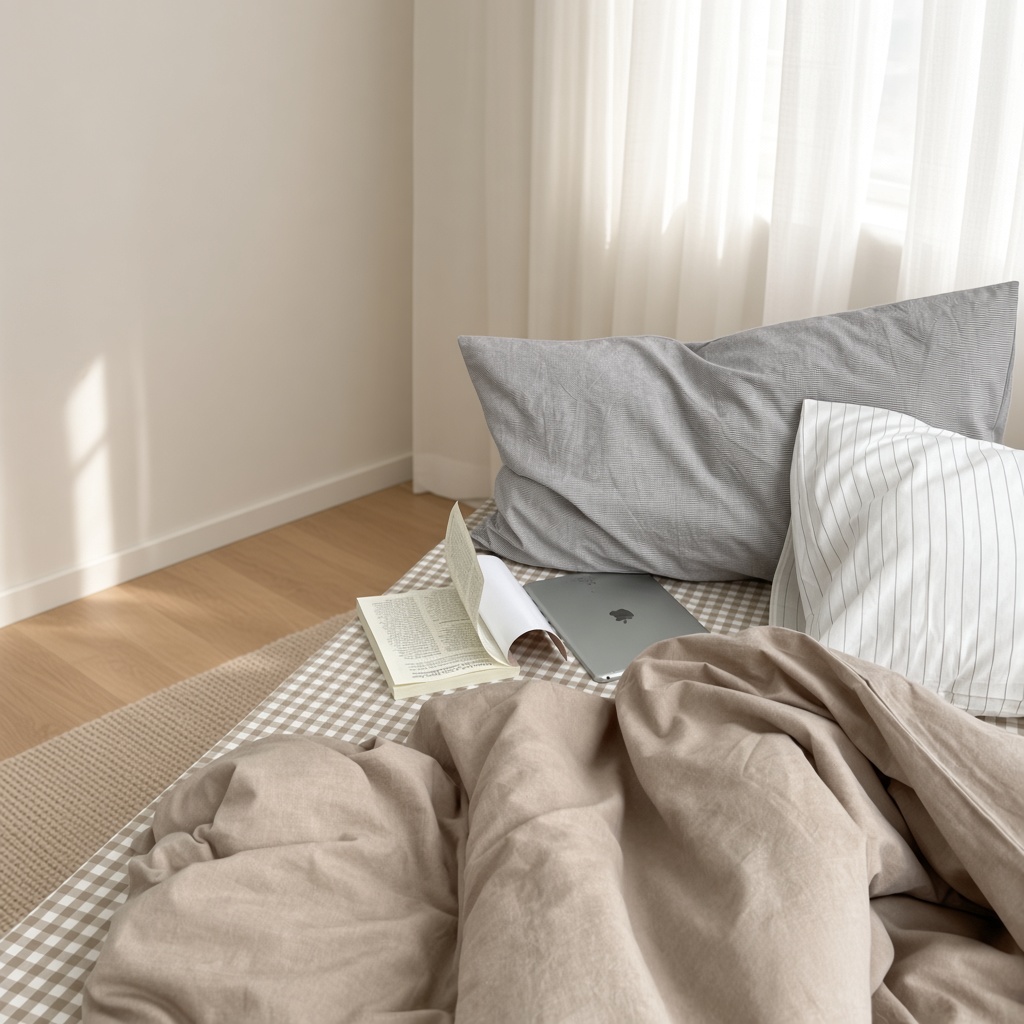 Minimalist Mixed Gingham Cotton Washed Breathable Bedding Set