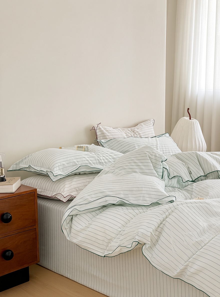 Scandinavian Striped Cotton Overlock Bedding Set