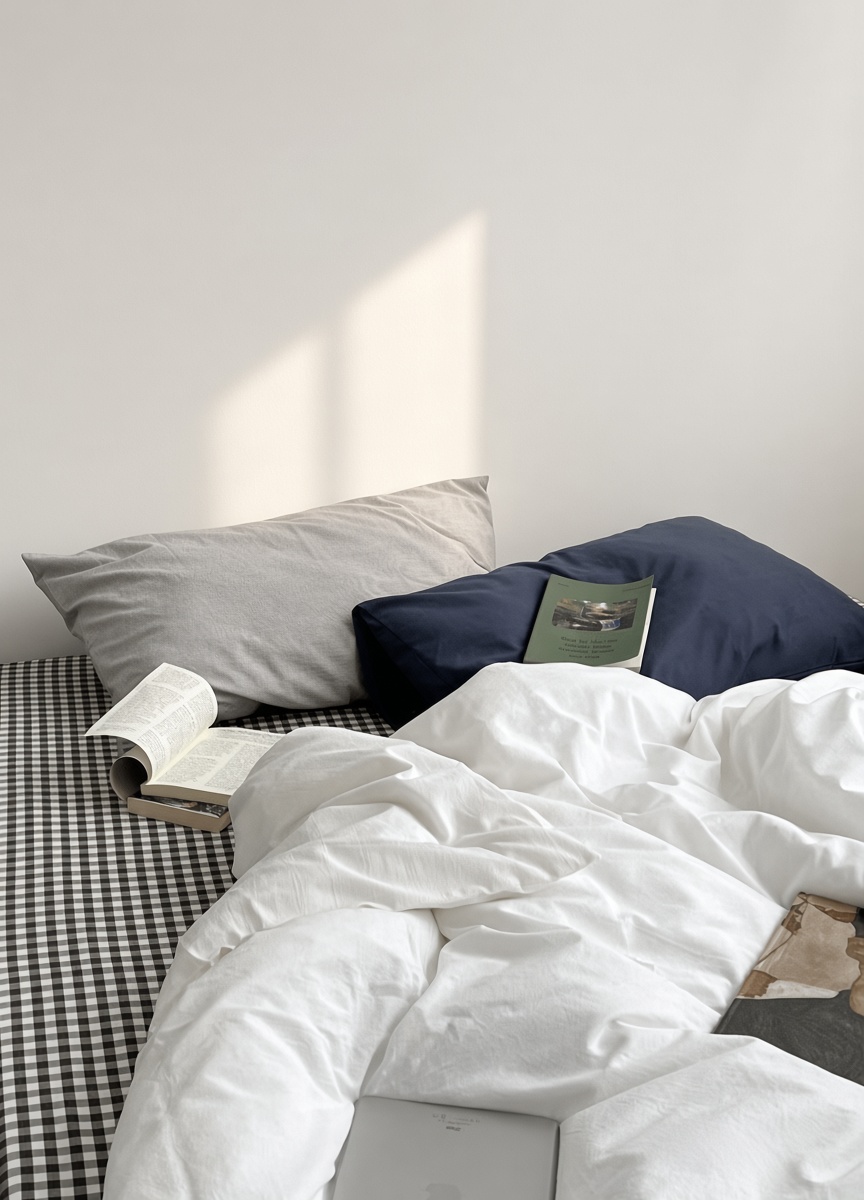 Minimalist Mixed Gingham Cotton Washed Breathable Bedding Set