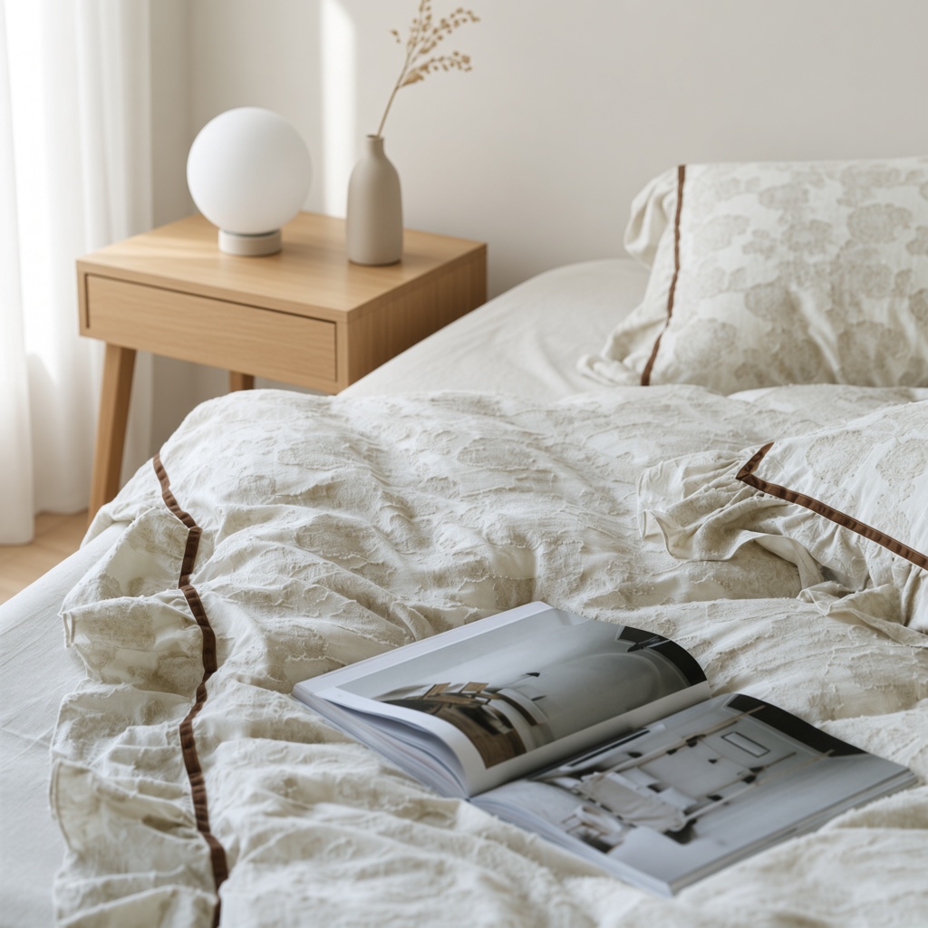 Floral Ruffle Linen Cotton Embroidered Bedding Set